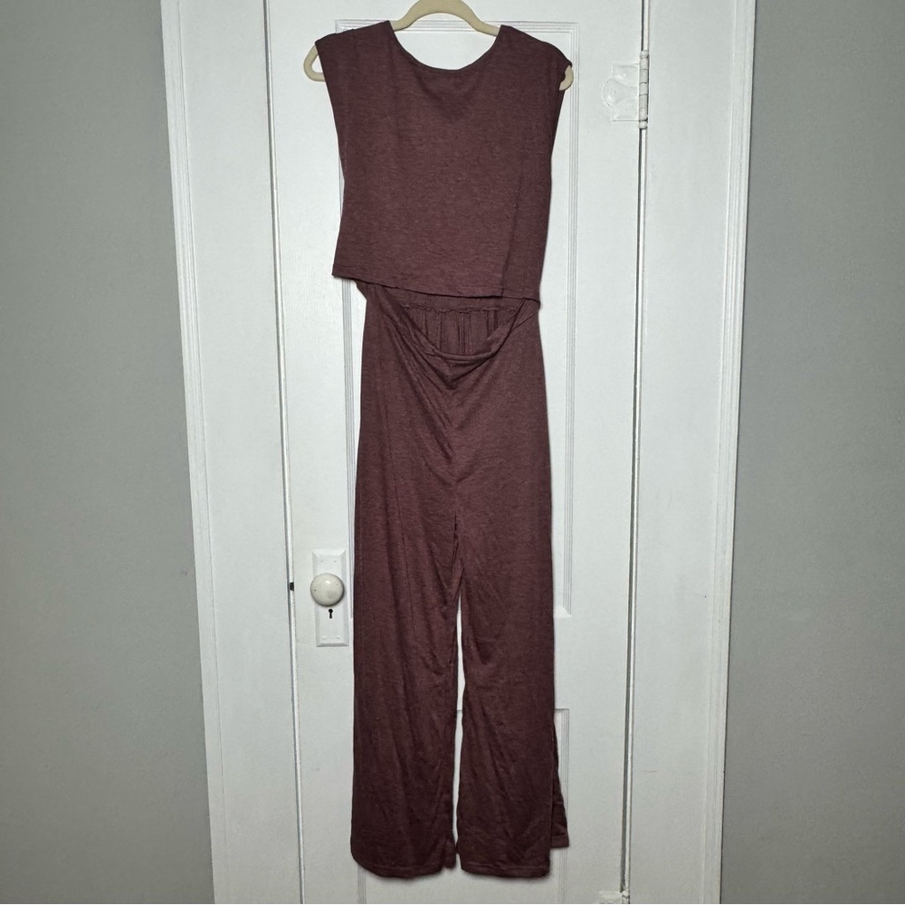 Boutique Open Front Wide Leg Jumpsuit Red Brown Medium - Picture 8 of 14